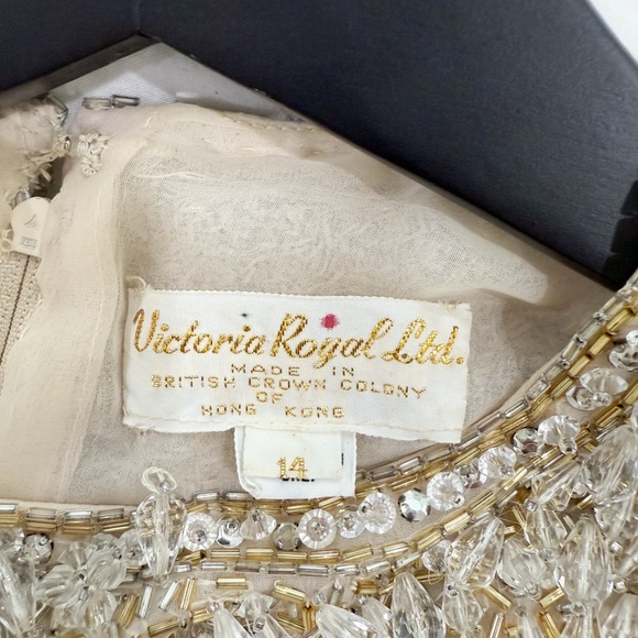 80s Victoria Royal Ltd Gold and Silver Beaded Dress Medium - Picture 3 of 5